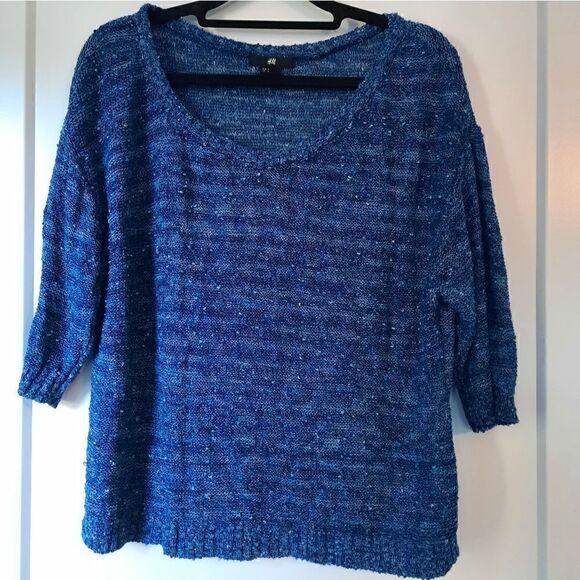 H&M Tweedy Boxy Fit Scoopneck Sweater Blue - Picture 1 of 11